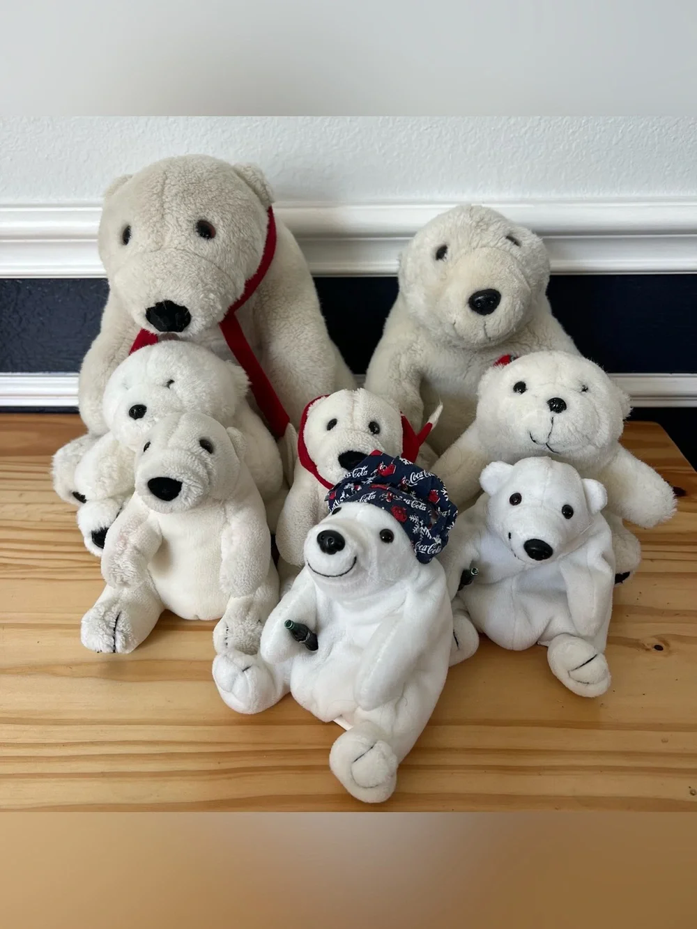 Coca Cola Polar Bears Stuffed Animals Lot of 8 Vintage